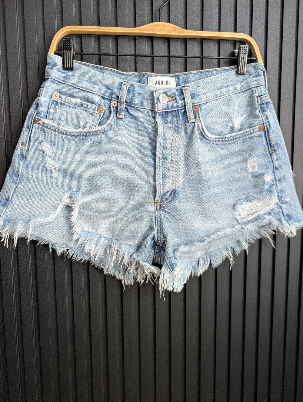 AGOLDE Parker Vintage Cut Off Denim Shorts Light Wash Distressed Swapmeet
